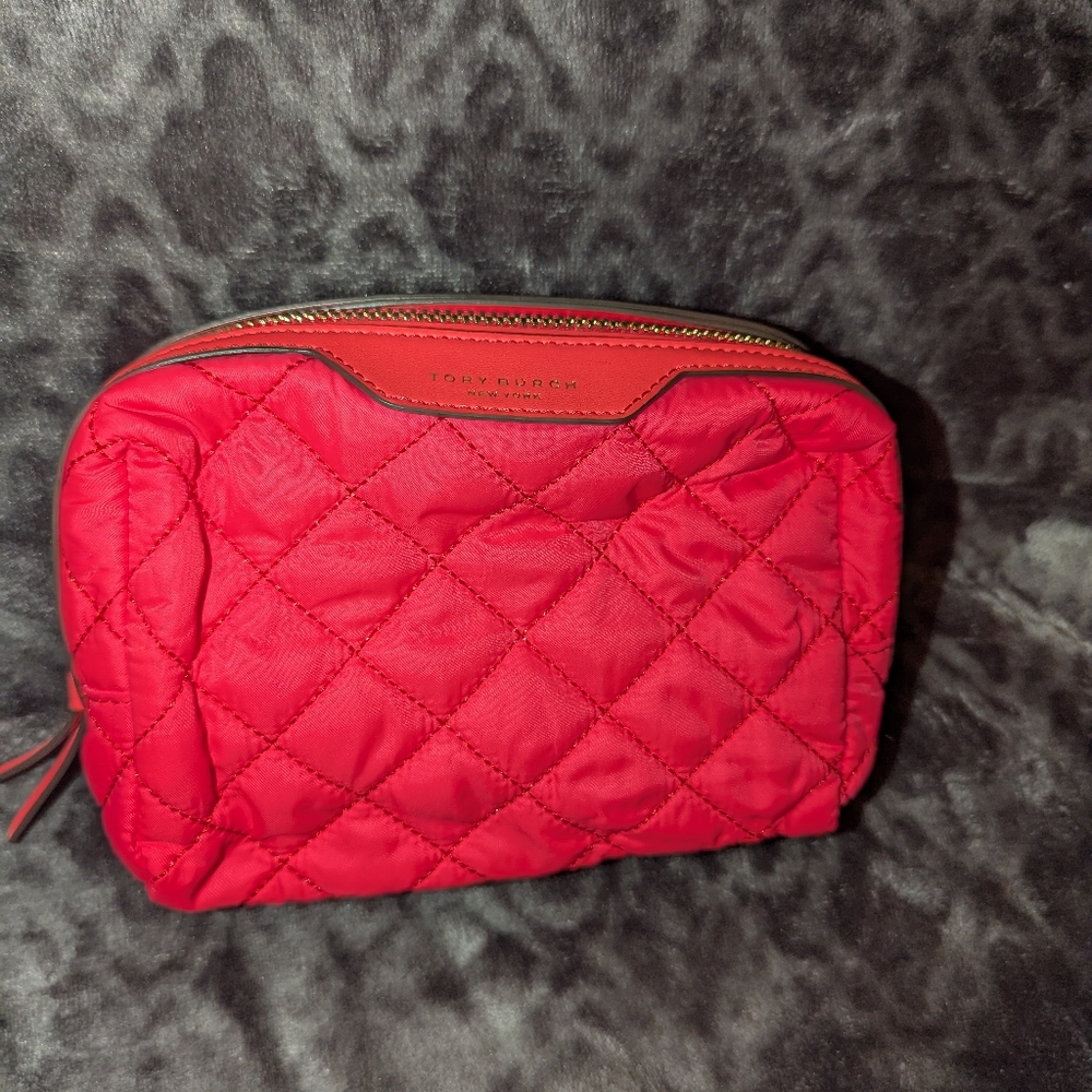 Tory Burch Red Quilted cosmetic Bag
